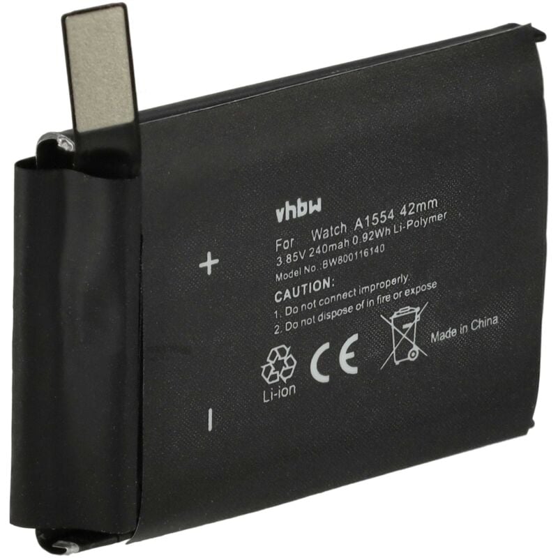 foto del prodotto vhbw batteria compatibile con apple watch mj3n2ll a, mj3v2ll a, mj4a2ll a smartwatch orologio bracciale fitness 240mah, 3,7v, li poly 