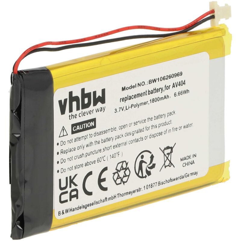 foto del prodotto vhbw batteria compatibile con archos av404, av 404, pmp mp3 music player lettore musicale 1800mah, 3,7v, li poly sostituisce 104658v6, 261006,