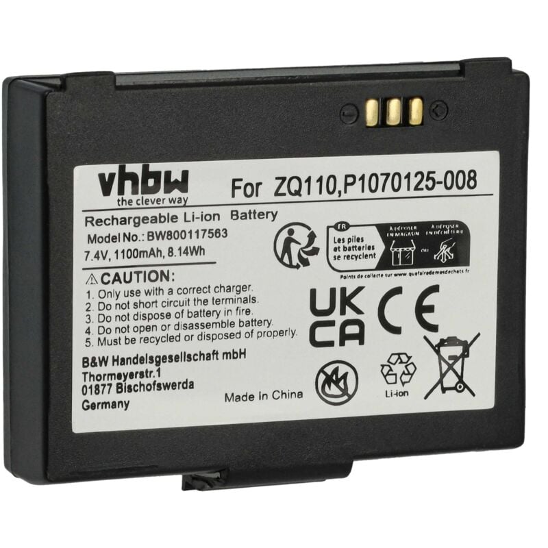 foto del prodotto vhbw batteria compatibile con bixolon spp r200 ii, spp r200, spp r200ii, spp r200iii, spp r210 lettore di codici a barre, pos 1100mah, 7,4v,
