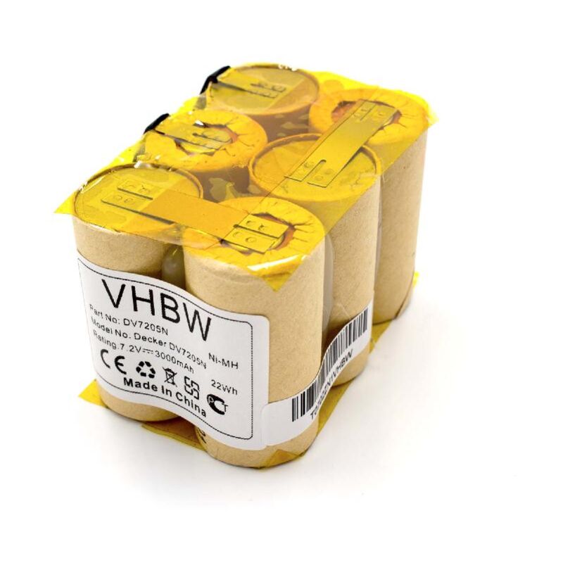 foto del prodotto vhbw batteria compatibile con black decker dv7205n, dv7205 home cleaner marrone 3000mah, 7,2v, nimh 