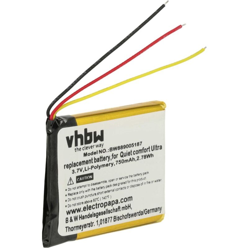 foto del prodotto vhbw batteria compatibile con bose quiet comfort ultra auricolari cuffie wireless 750mah, 3,7v, li poly 
