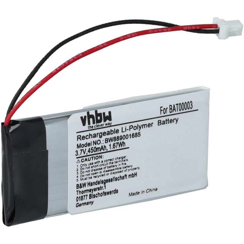 foto del prodotto vhbw batteria compatibile con cardo rider solo, scala rider q3, rider fm, q3, q1 auricolari cuffie wireless 450mah, 3,7v, li poly 