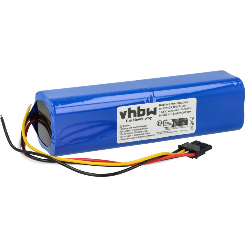 foto del prodotto vhbw batteria compatibile con cecotec conga 4690, 4490, 4590, 4090, 6090, 7090, 5090, 5490 home cleaner 5200mah, 14,8v, li ion 