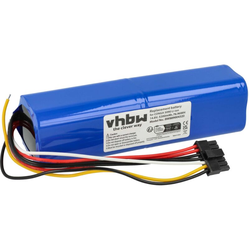 foto del prodotto vhbw batteria compatibile con cecotec conga 6090, 7090, 5090, 5490 home cleaner 5200mah, 14,8v, li ion 