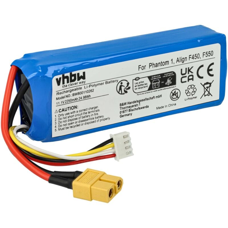 foto del prodotto vhbw batteria compatibile con dji 7fe0, f450, f550, phantom 1, phantom fc40 drone quadricottero multicottero 2250mah, 11,1v, li poly 