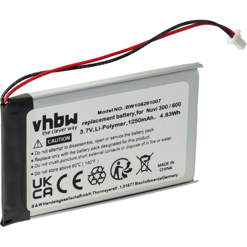 foto del prodotto vhbw batteria compatibile con garmin n vi 660t, 660, 680, 670, 370t, 610, 600, 650, 610t navigatore gps 1250mah, 3,7v, li poly 
