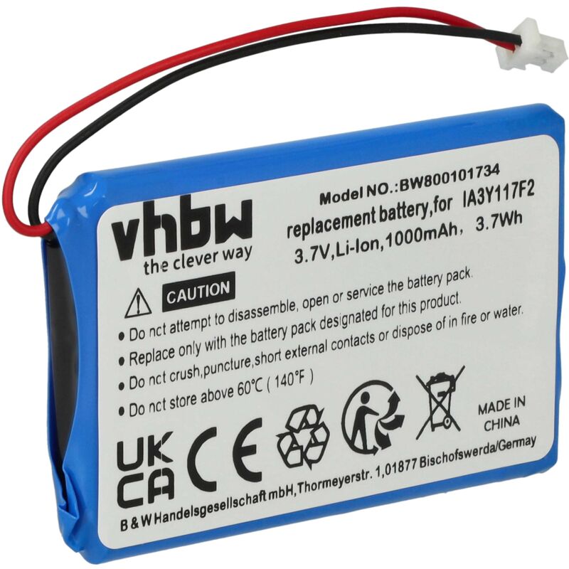 foto del prodotto vhbw batteria compatibile con garmin quest navigatore gps 1000mah, 3,7v, li ion sostituisce ia3y117f2