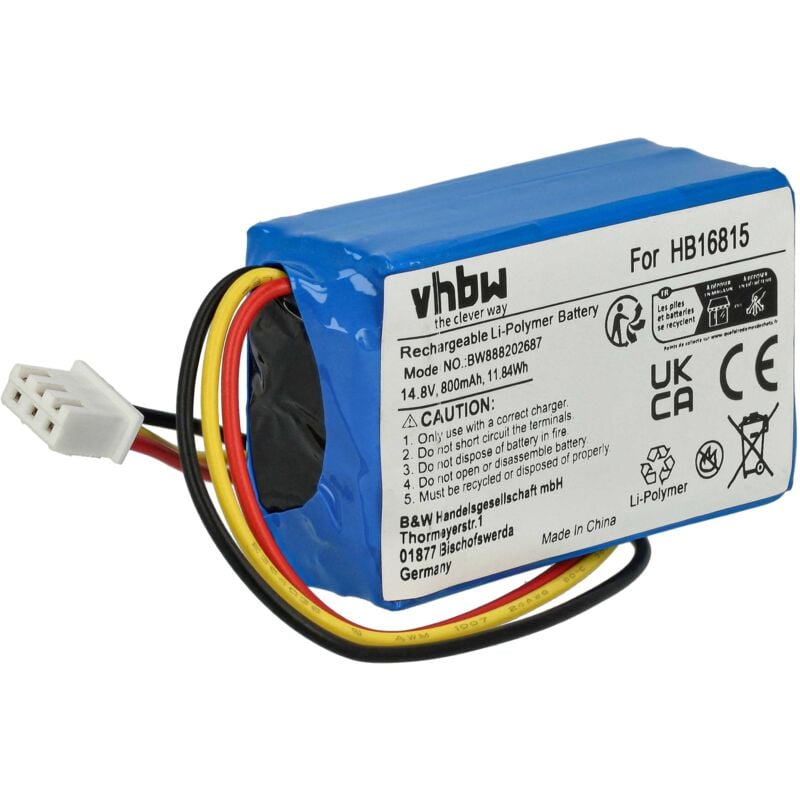 foto del prodotto vhbw batteria compatibile con hobot 298, 368, 388 home cleaner 800mah, 14,8v, li ion 