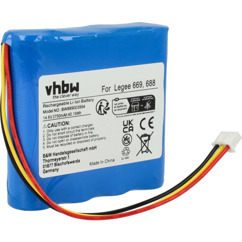 foto del prodotto vhbw batteria compatibile con hobot legee 668, 669 home cleaner 2750mah, 14,6v, li ion, senza custodia 