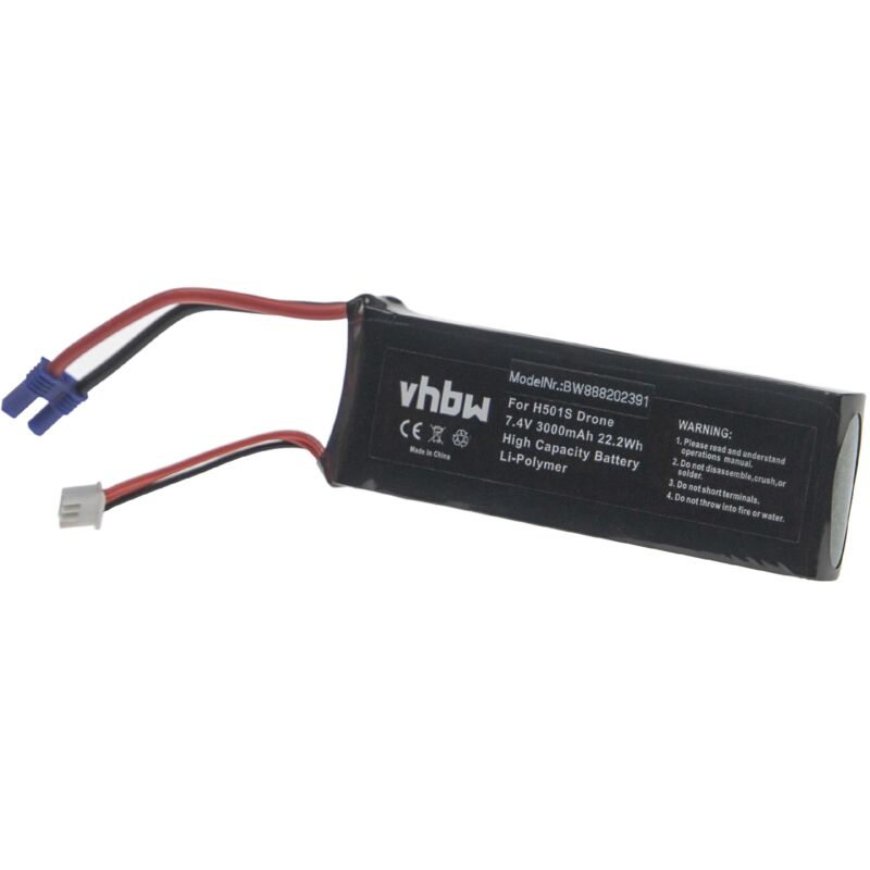 foto del prodotto vhbw batteria compatibile con hubsan bc6551 drone quadricottero multicottero 3000mah, 7,4v, li poly 