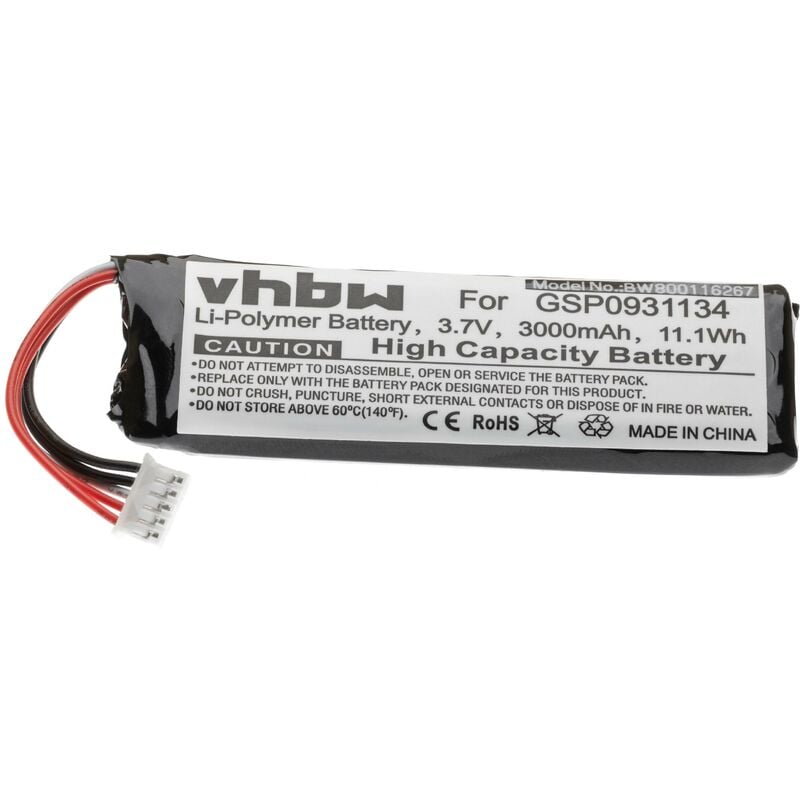 foto del prodotto vhbw batteria compatibile con jbl flip 3, 3 splashproof, flip3gray casse, altoparlanti, speaker 3000mah, 3,7v, li poly 