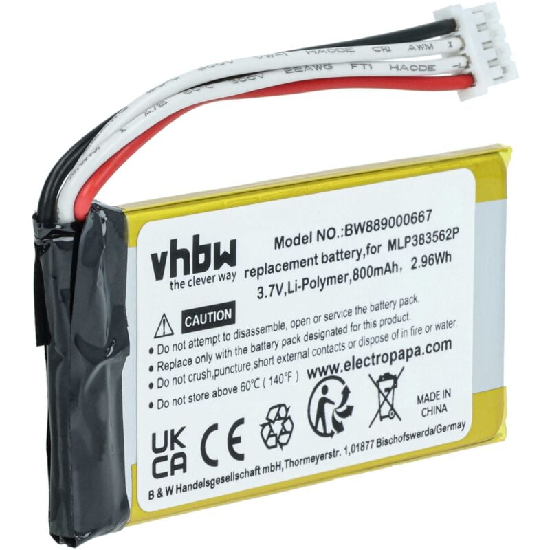 foto del prodotto vhbw batteria compatibile con jbl go 3 casse, altoparlanti, speaker 800mah, 3,8v, li poly 