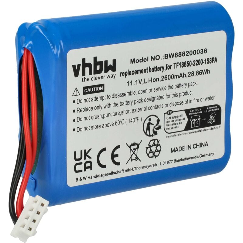 foto del prodotto vhbw batteria compatibile con marshall stockwell casse, altoparlanti, speaker 2600mah, 11,1v, li ion 