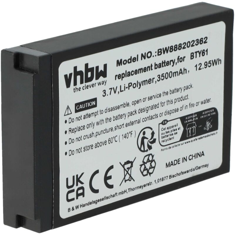 foto del prodotto vhbw batteria compatibile con newland mt60, mt60e, mt60h, mt6550, mt6550 pro, mt66 computer portatile scanner 3800mah, 3,7v, li poly 
