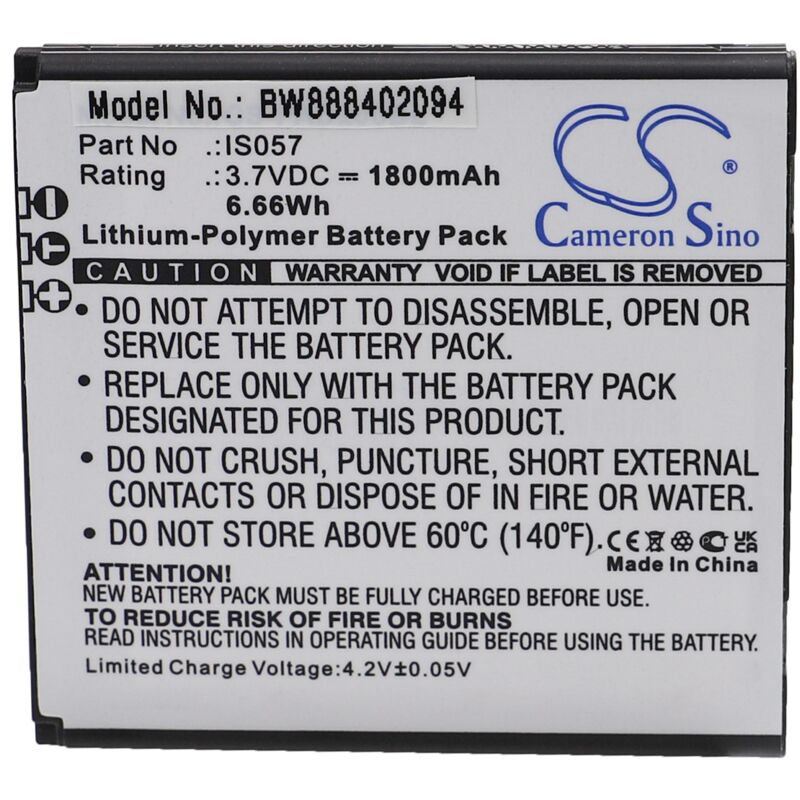 foto del prodotto vhbw batteria compatibile con pax d200, d200t, is275, mini, mypos d200 lettore di codici a barre, pos 1800mah, 3,7v, li poly 
