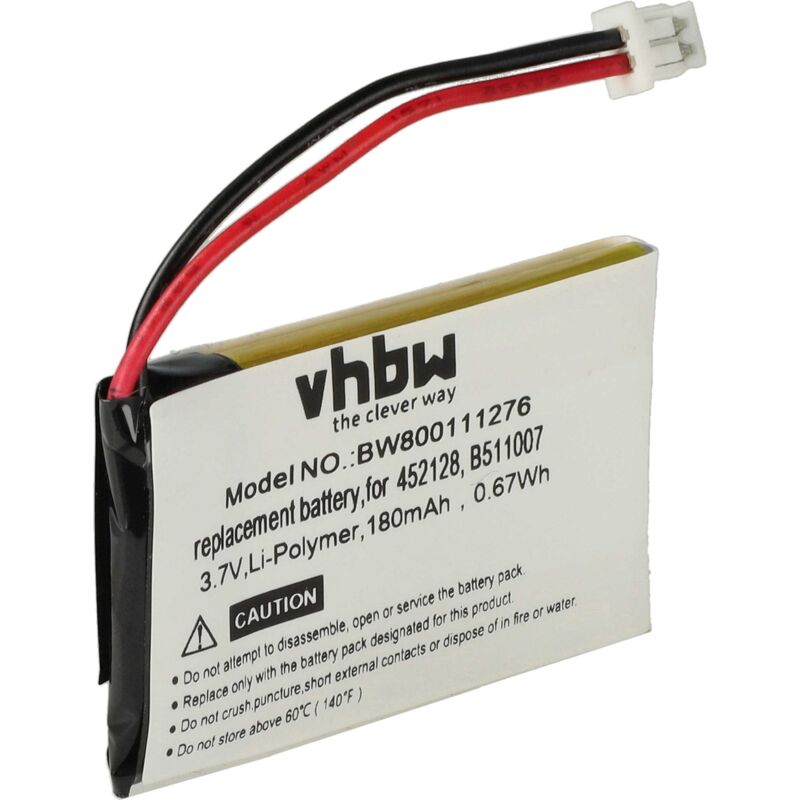 foto del prodotto vhbw batteria compatibile con plantronics cs60 auricolari cuffie wireless 180mah, 3,7v, li poly 