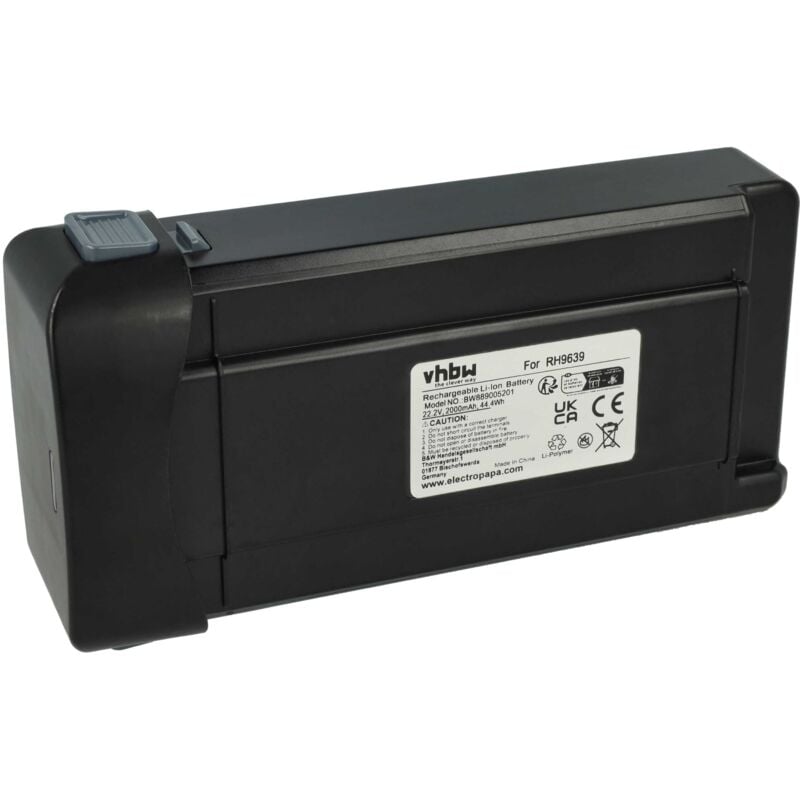 foto del prodotto vhbw batteria compatibile con rowenta ec9671, eo9671no 4, ec9678, eo9678no 4, ec9631, ec9617 aspirapolvere nero 2000mah, 22,2v, li ion 