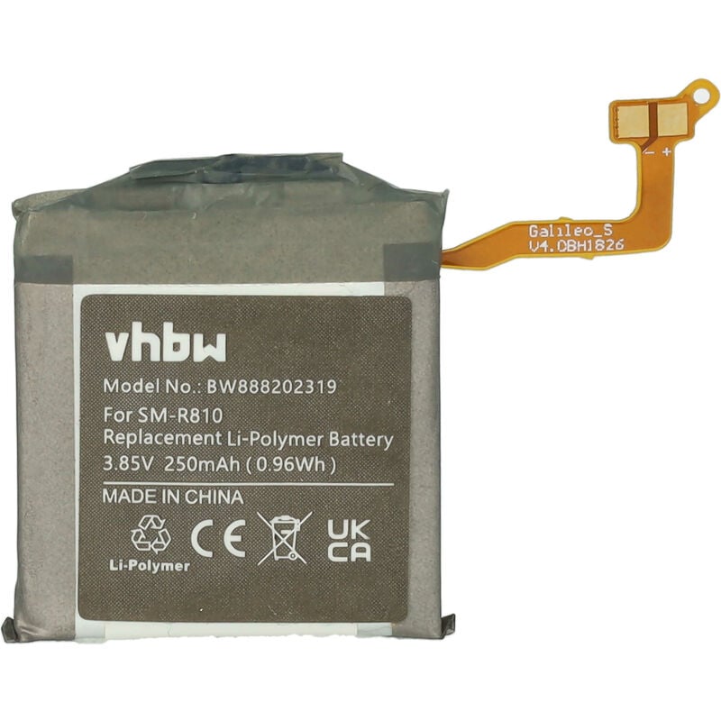 foto del prodotto vhbw batteria compatibile con samsung galaxy sm r810, sm r815 smartwatch orologio bracciale fitness 250mah, 3,85v, li poly set utensili