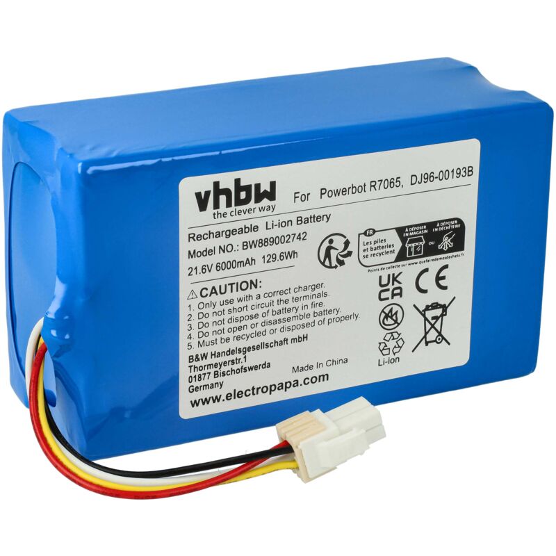 foto del prodotto vhbw batteria compatibile con samsung powerbot vr7000, vr20m7070ws sa aspirapolvere 6000mah, 21,6v, li ion, senza custodia 