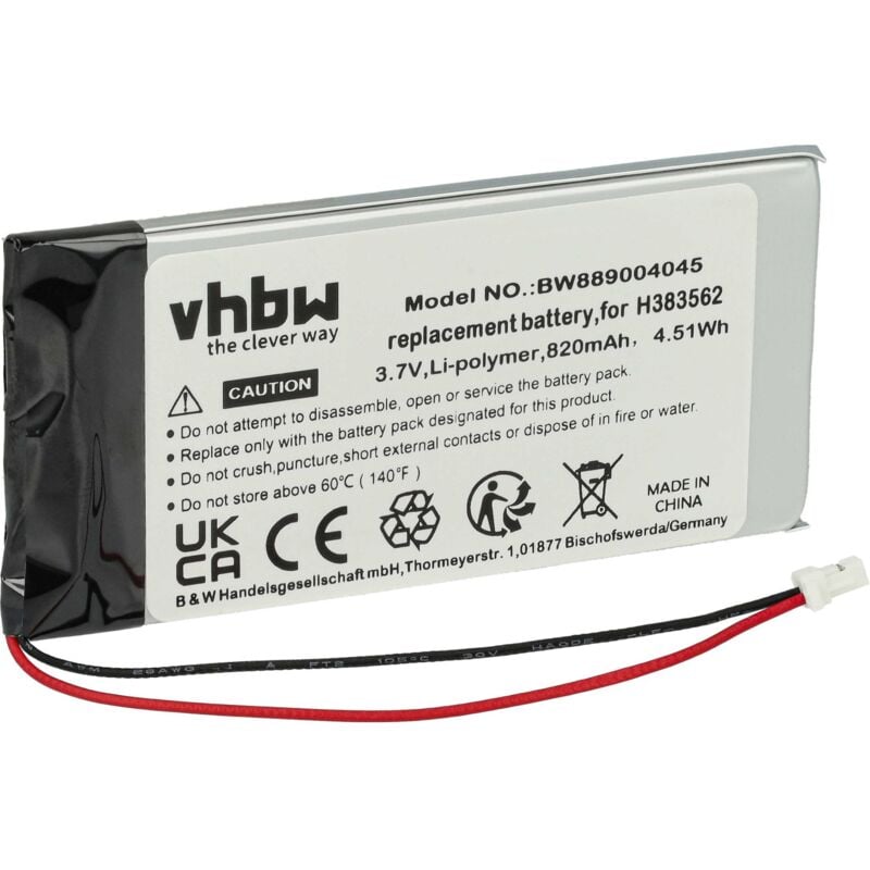 foto del prodotto vhbw batteria compatibile con sennheiser hde 2020-ii, hde 2020-d-ii, hde 2020 auricolari cuffie wireless 820mah, 3,7v, li-poly