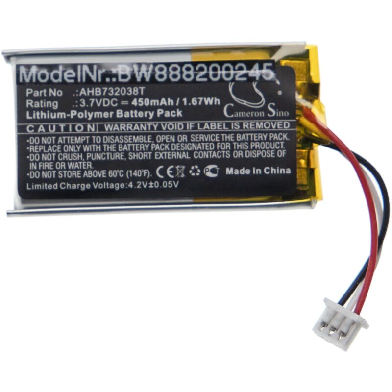 foto del prodotto vhbw batteria compatibile con sennheiser sdw 5066, sdw 5066 5063, sdw 60, sdw 60 hs auricolari cuffie wireless 450mah, 3,7v, li poly 