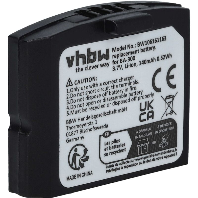 foto del prodotto vhbw batteria compatibile con sennheiser set 830 s, set 830 tv, set 840, set 840 s, set 840 tv auricolari cuffie wireless 140mah, 3,7v, li poly 