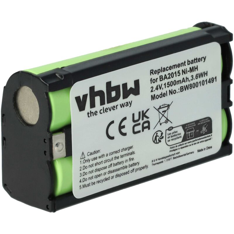 foto del prodotto vhbw batteria compatibile con sennheiser sk 500 g3, skm 2020 d u2, sk 400 g4, sk 500 g2, skm 500, sk 500 g4 microfono 1500mah, 2,4v, nimh 