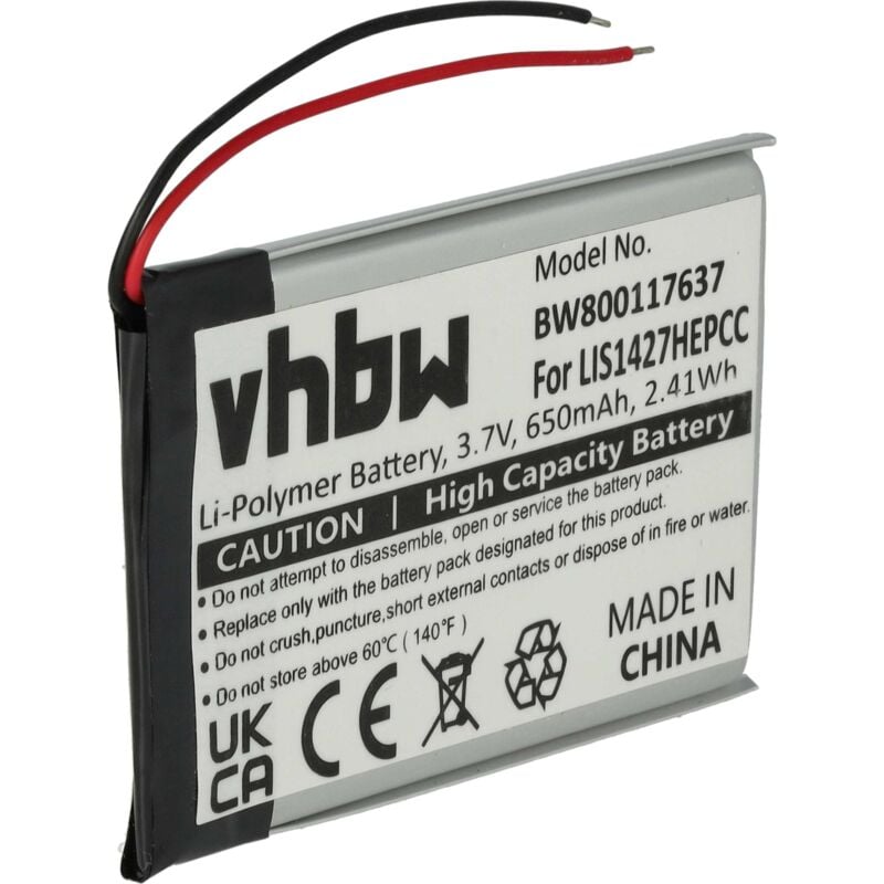 foto del prodotto vhbw batteria compatibile con sony mdr xb950bt, nw a25, nw a26, nw a27 auricolari cuffie wireless 650mah, 3,7v, li poly 