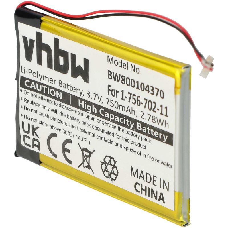foto del prodotto vhbw batteria compatibile con sony nwz a726, nwz a728, nwz a729blk, nwz a818blk, nwz a826 mp3 music player lettore musicale 750mah, 3,7v, li ion 