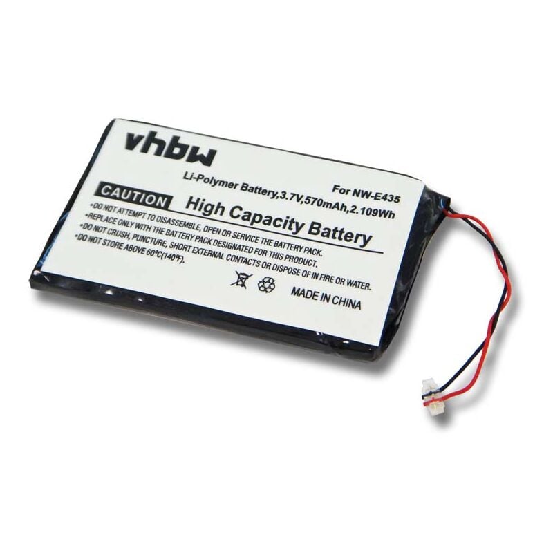 foto del prodotto vhbw batteria compatibile con sony nwz e438fred, sok nwz e435f b mp3 music player lettore musicale 570mah, 3,7v, li poly 