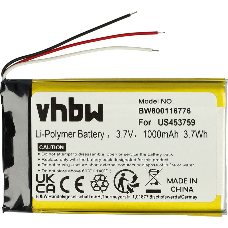 foto del prodotto vhbw batteria compatibile con sony walkman nwz zx1 mp3 music player lettore musicale 1000mah, 3,7v, li poly 
