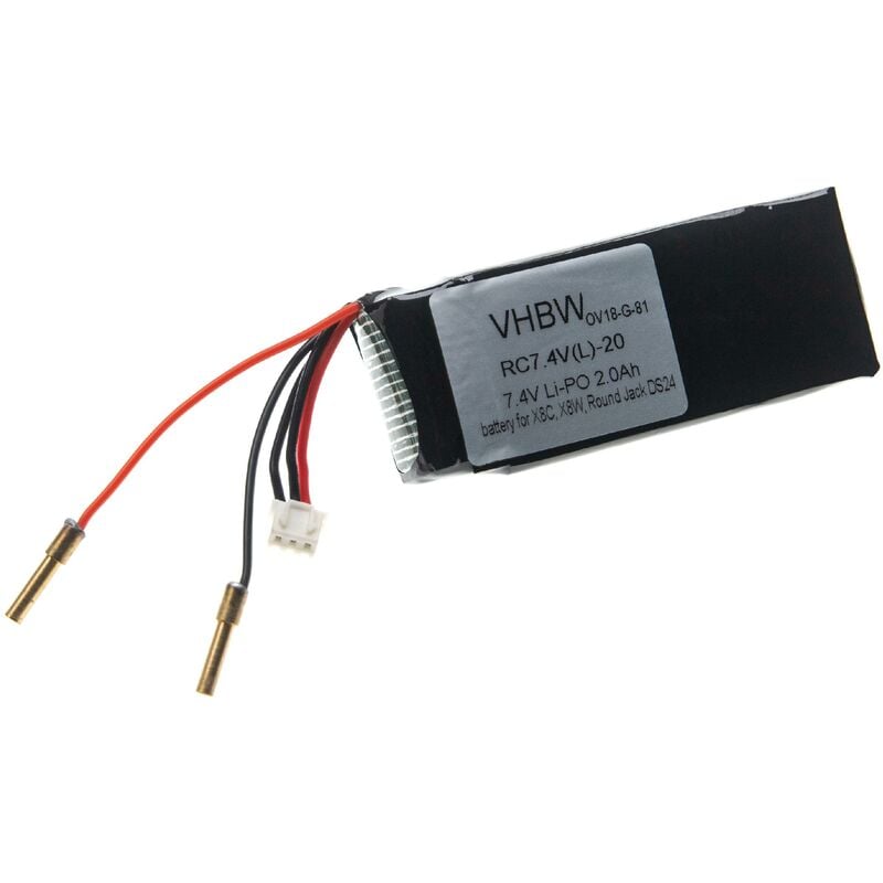 foto del prodotto vhbw batteria compatibile con syma round jack ds24, x8c, x8g, x8hc, x8hg, x8hw, t70cw, x8 drone quadricottero multicottero 2000mah, 7,4v, li poly 