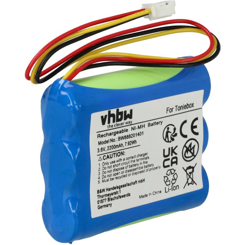 foto del prodotto vhbw batteria compatibile con tonies toniebox radio raccontastorie per bambini 2200mah, 3,6v, nimh 