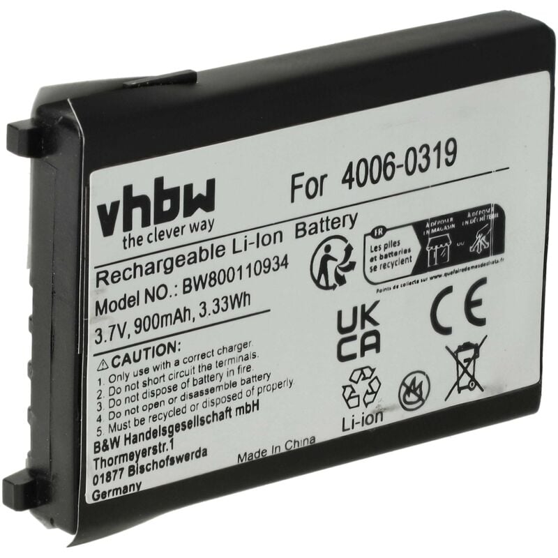 foto del prodotto vhbw batteria compatibile con wasp rs 232, wdt2200, wws800 lettore di codici a barre, pos 900mah, 3,7v, li ion 