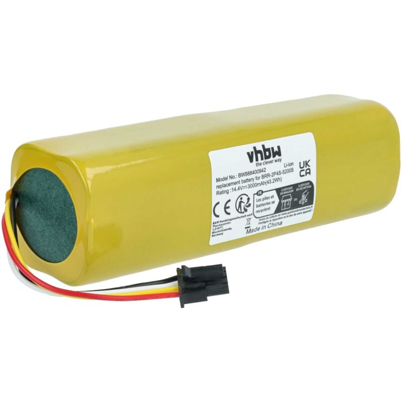 foto del prodotto vhbw batteria compatibile con xiaomi roborock s7 s70 s752 00 tanos s, s8 max ultra, s8 q8 aed06hrr, s8 home cleaner 3000mah, 14,4v, li ion 