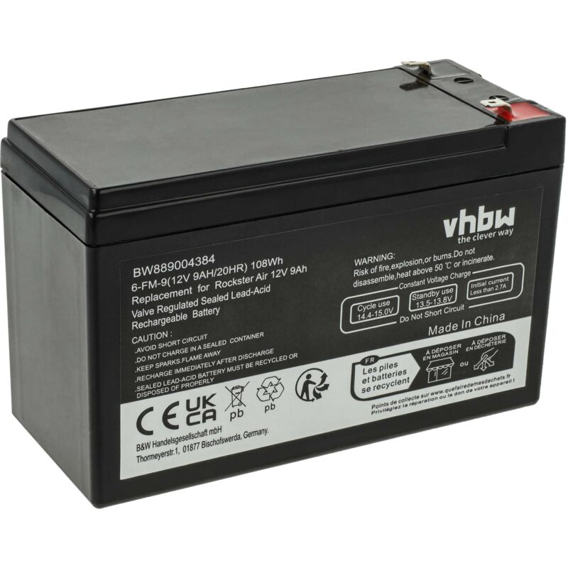 foto del prodotto vhbw batteria compatibile con yuasa rew45 12, npx 35, pwhr1234w2fr, dmu12 8, hds 1272f, bfs 12 9hr, npw45 12, cpc 9 12 ups 9000mah, 12v, agm 
