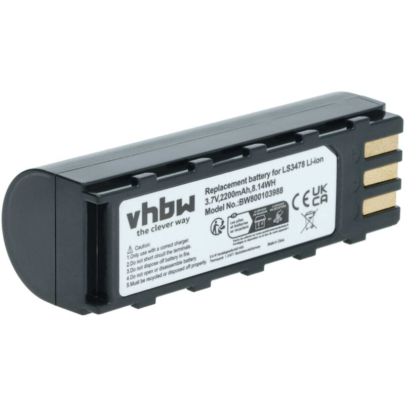 foto del prodotto vhbw - batteria compatibile con zebra ds3478-dp, ds3478, ds3578-hd, ds3478-sf, ds3578-sr lettore di codici a barre, pos 2200mah, 3,7v, li-ion