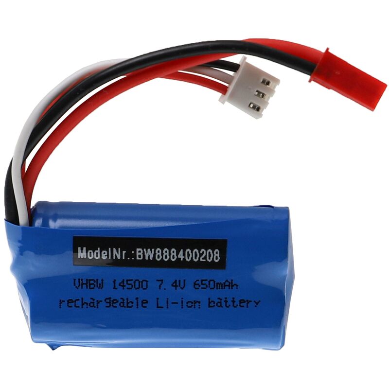 foto del prodotto vhbw batteria con bec compatibile con shuang ma 7014e modellismo 650mah, 7,4v, li ion, 53 x 28,5 x 15 mm 