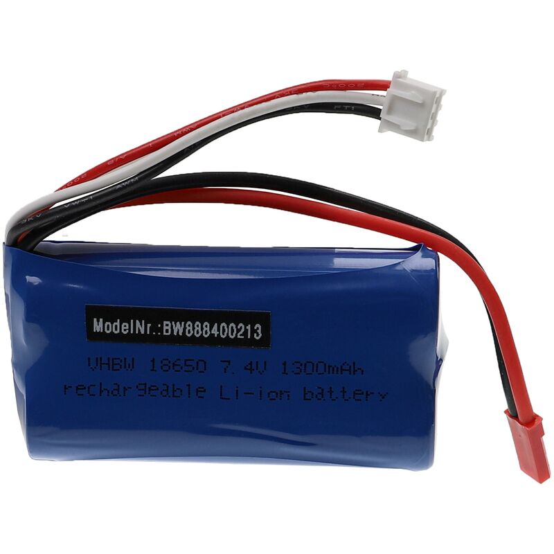 foto del prodotto vhbw batteria con bec per modellismo per es. compatibile con wltoys, mjx, huanqi 1300mah, 7,4v, li ion, 70 x 37 x 19 mm 