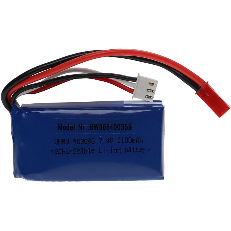 foto del prodotto vhbw batteria con bec per modellismo per es. macchine da corsa, elicotteri, aerei 1100mah, 7,4v, li poly, 53 x 30 x 18 mm 