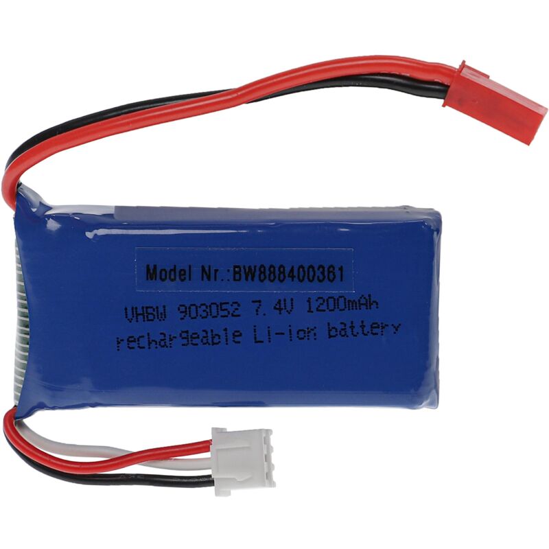 foto del prodotto vhbw batteria con bec per modellismo per es. macchine da corsa, elicotteri, aerei 1200mah, 7,4v, li poly, 57 x 29 x 20 mm 