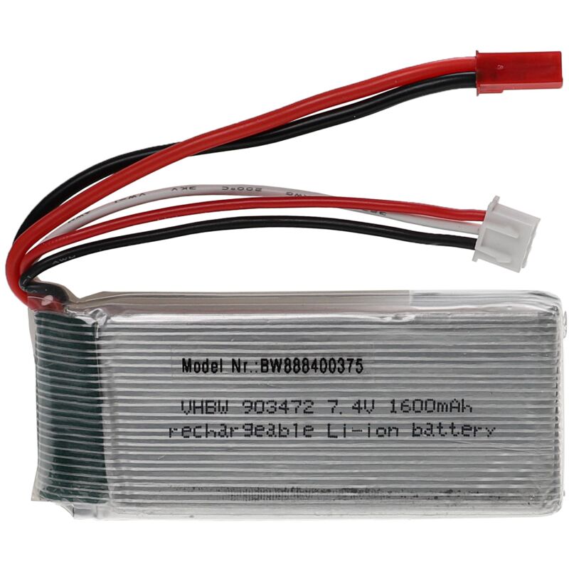 foto del prodotto vhbw batteria con bec per modellismo per es. macchine da corsa, elicotteri, aerei 1600mah, 7,4v, li poly, 78 x 34 x 20 mm 