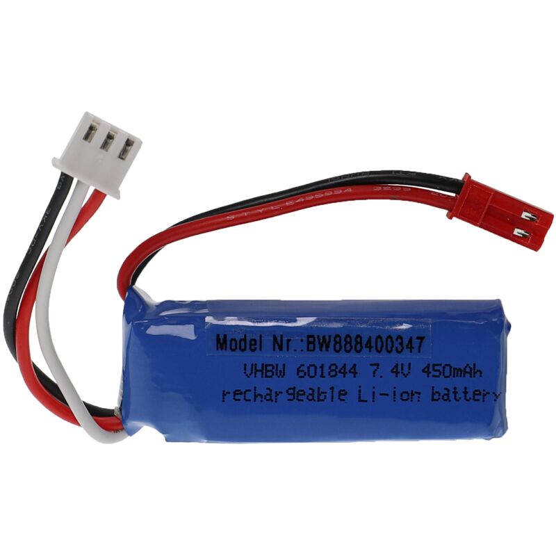foto del prodotto vhbw batteria con bec per modellismo per es. macchine da corsa, elicotteri, aerei 450mah, 7,4v, li poly, 52 x 18 x 17 mm 