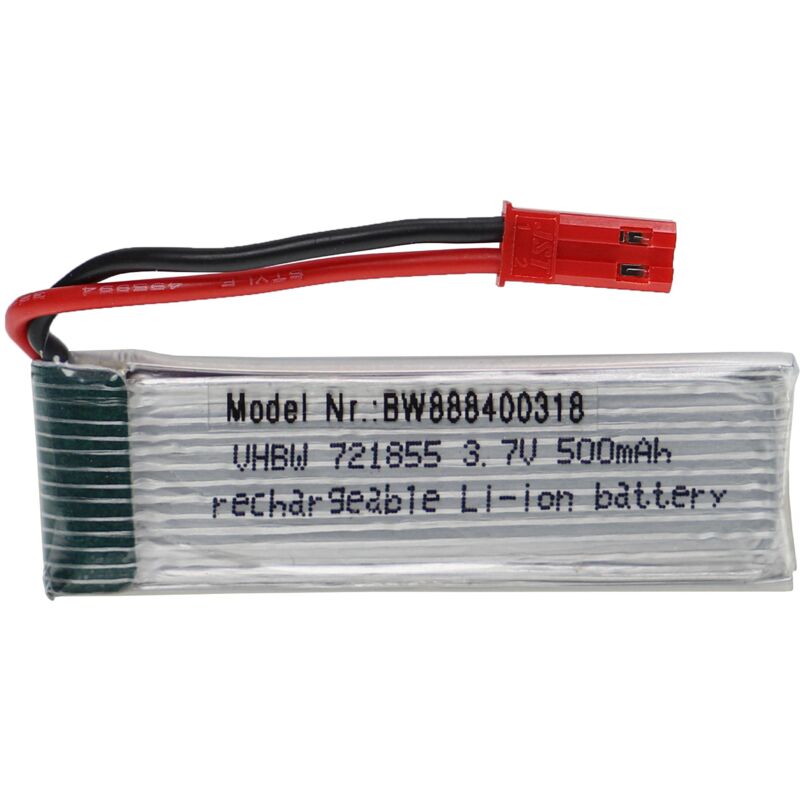 foto del prodotto vhbw batteria con bec per modellismo per es. macchine da corsa, elicotteri, aerei 500mah, 3,7v, li poly, 57 x 17 x 8 mm 