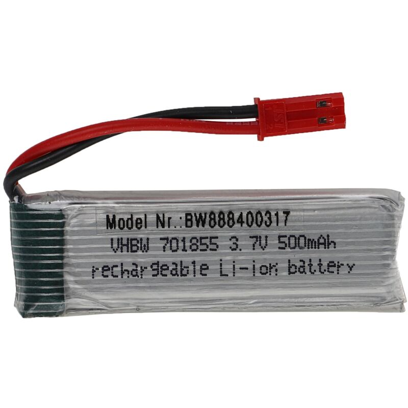 foto del prodotto vhbw batteria con bec per modellismo per es. macchine da corsa, elicotteri, aerei 500mah, 3,7v, li poly, 57 x 18 x 8 mm 