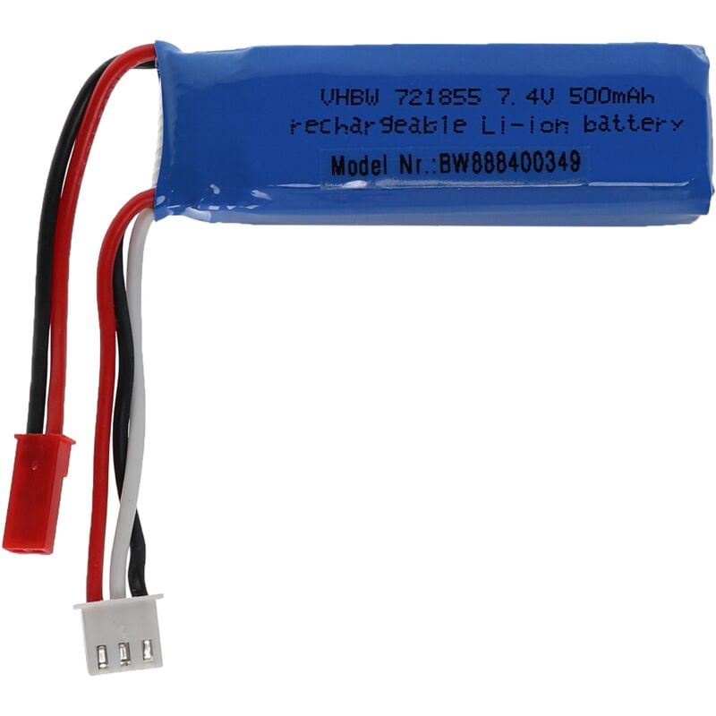 foto del prodotto vhbw batteria con bec per modellismo per es. macchine da corsa, elicotteri, aerei 500mah, 7,4v, li poly, 61 x 20 x 16 mm 