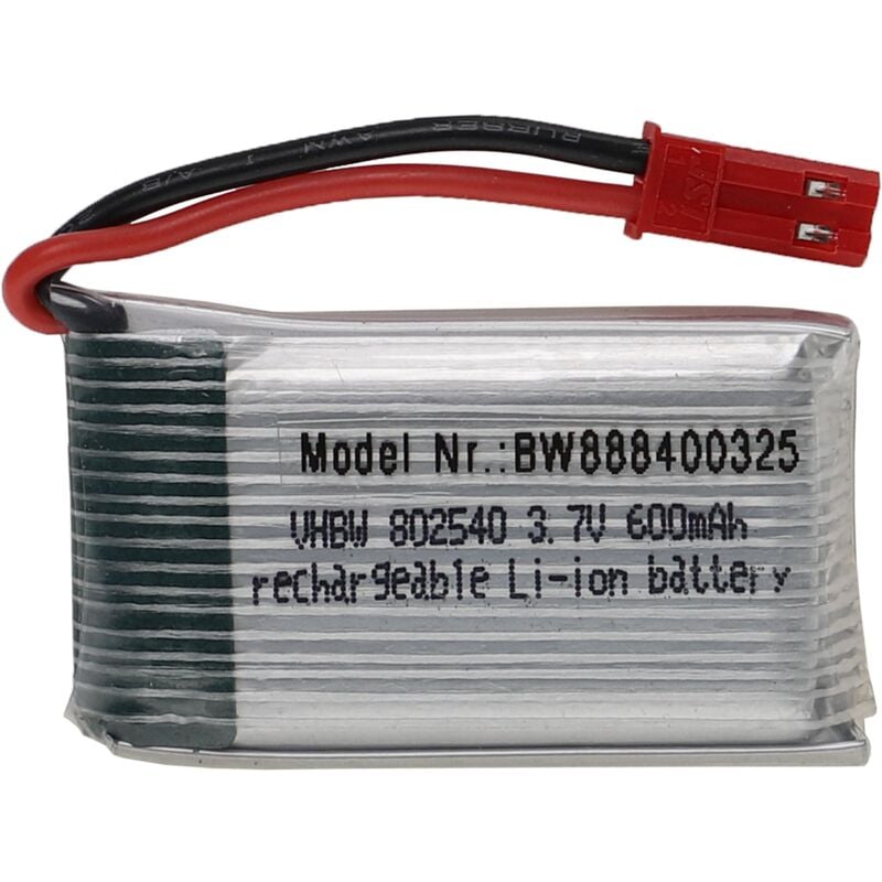 foto del prodotto vhbw batteria con bec per modellismo per es. macchine da corsa, elicotteri, aerei 600mah, 3,7v, li poly, 44 x 25 x 9 mm 