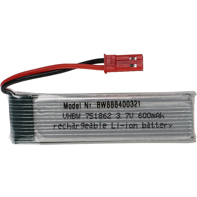 foto del prodotto vhbw batteria con bec per modellismo per es. macchine da corsa, elicotteri, aerei 600mah, 3,7v, li poly, 65 x 17 x 8 mm 