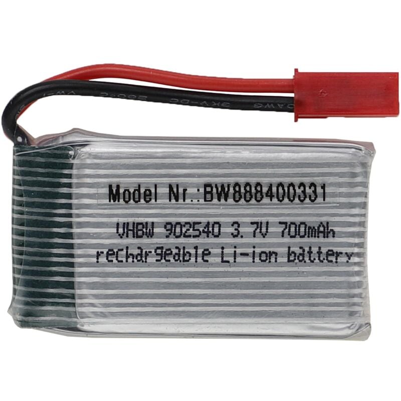 foto del prodotto vhbw batteria con bec per modellismo per es. macchine da corsa, elicotteri, aerei 700mah, 3,7v, li poly, 44 x 25 x 9,8 mm 