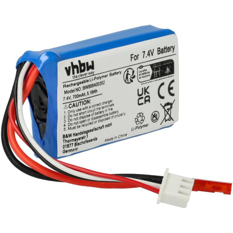 foto del prodotto vhbw batteria con bec per modellismo per es. macchine da corsa, elicotteri, aerei 700mah, 7,4v, li poly, 56 x 31 x 15 mm 